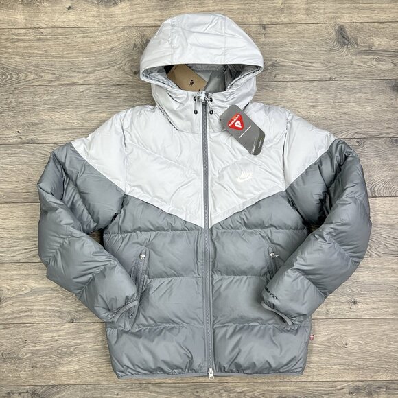 Nike Puffer Jacket Size XL Mens Grey Storm Fit Windrunner Primaloft Hooded - Picture 1 of 10
